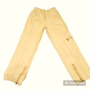 Forever 21 Paperbag Cargo Elastic Waist Cream Denim Zippered Pants Small